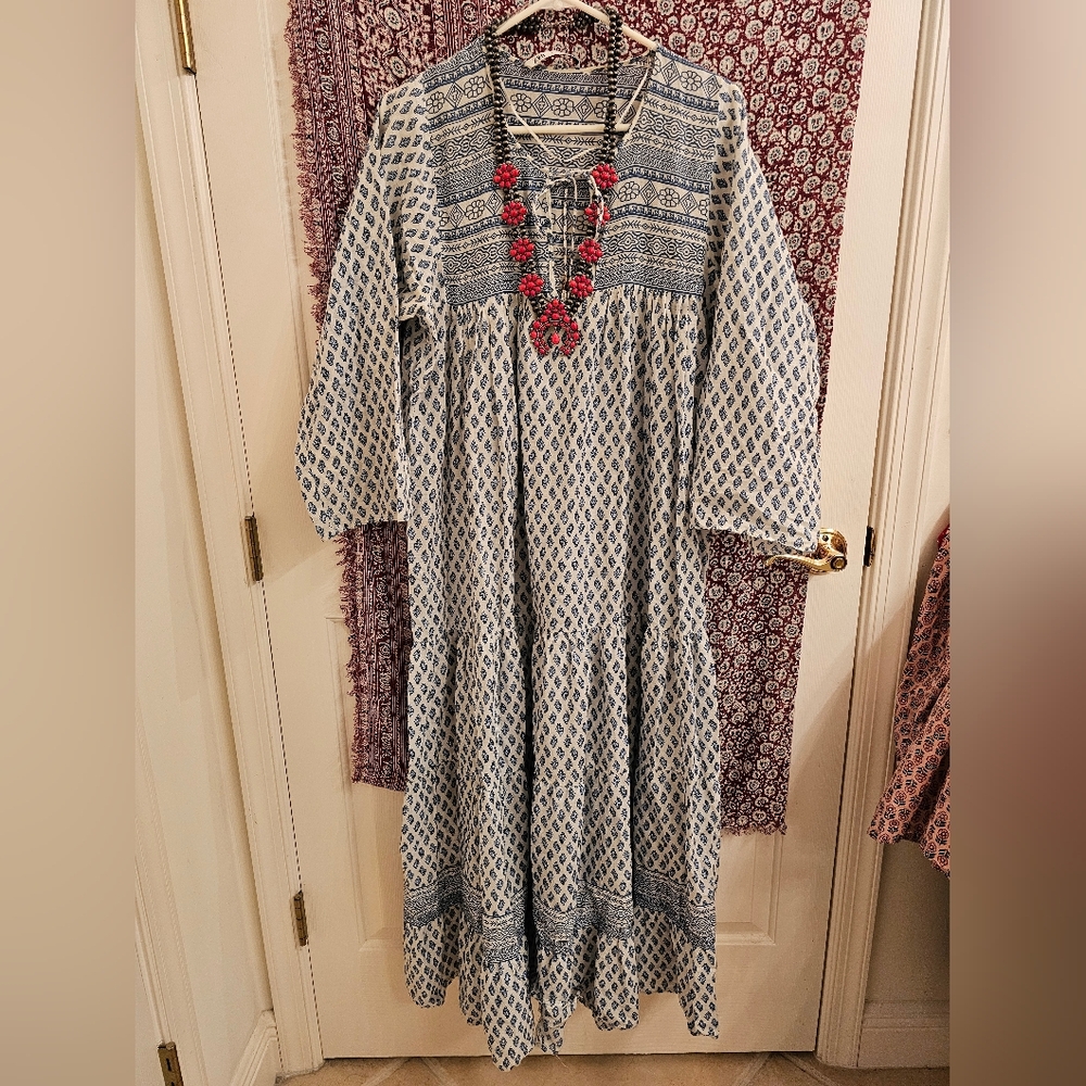 Zara Blue and White Long Sleeve Dress